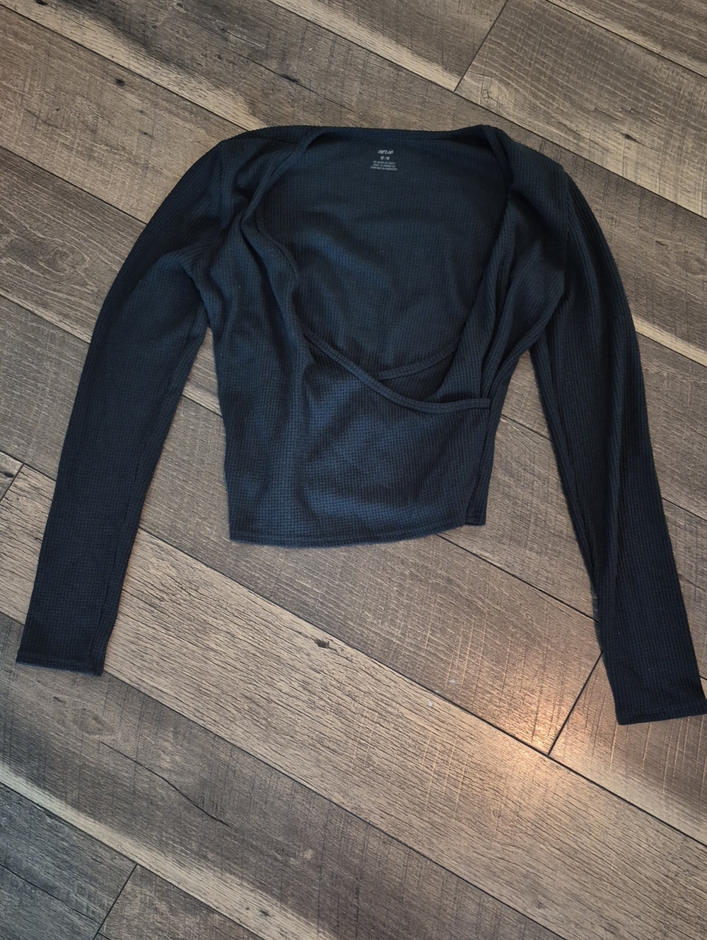 Aerie Forest Green Cross Front Long Sleeve Waffle Material Top Size Medium